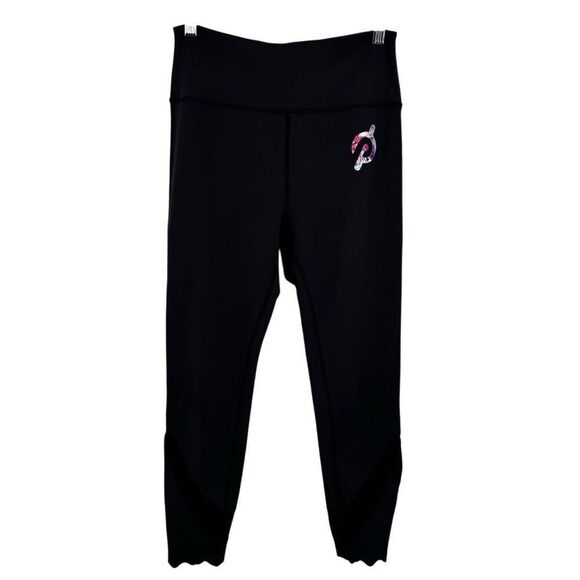 Peloton Leggings With Scalloped Hem & Sheer Panel Black/Multi Logo Size Large - Picture 1 of 9